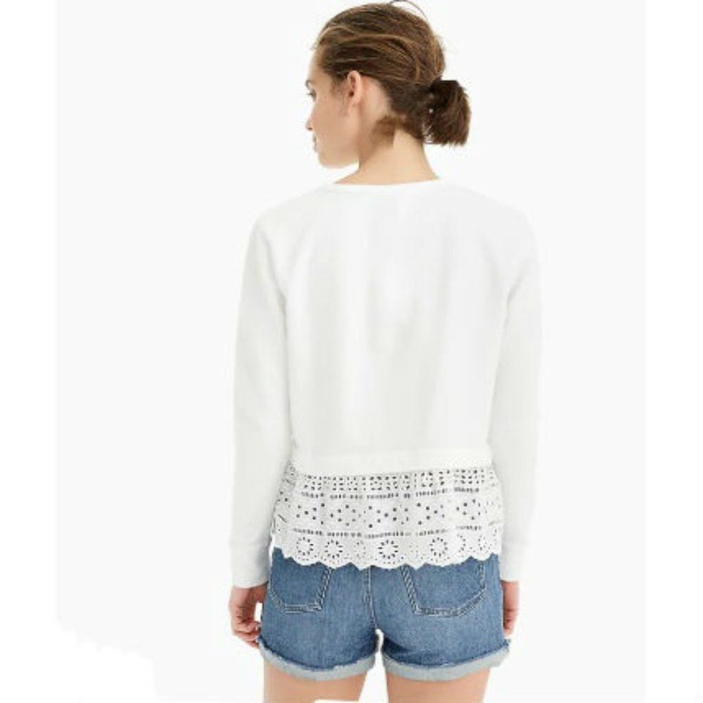 New J Crew Women's Eyelet Hem Sweatshirt White - Picture 3 of 7